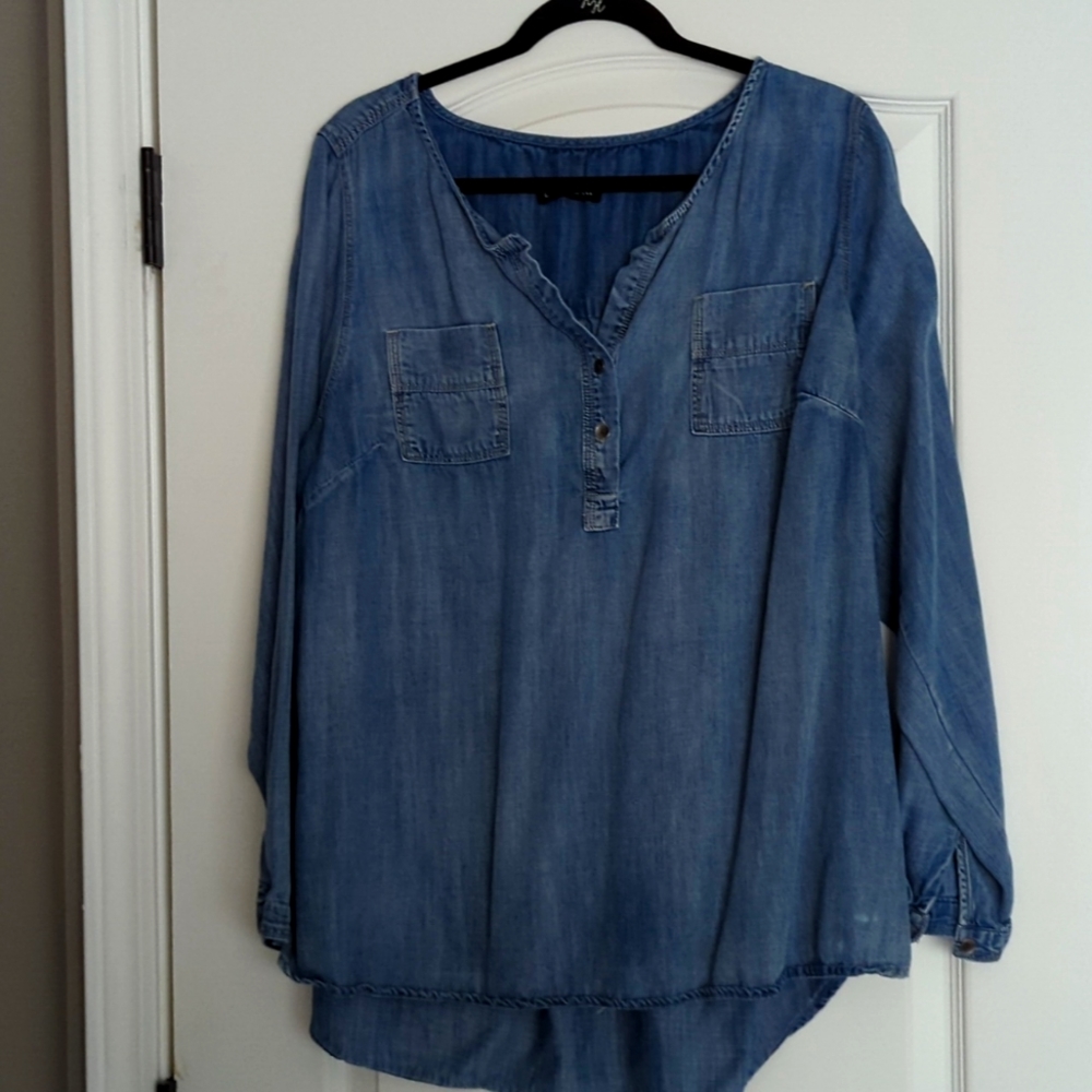 Lane Bryant Chambray Denim Popover Blouse, Size 18 / 20